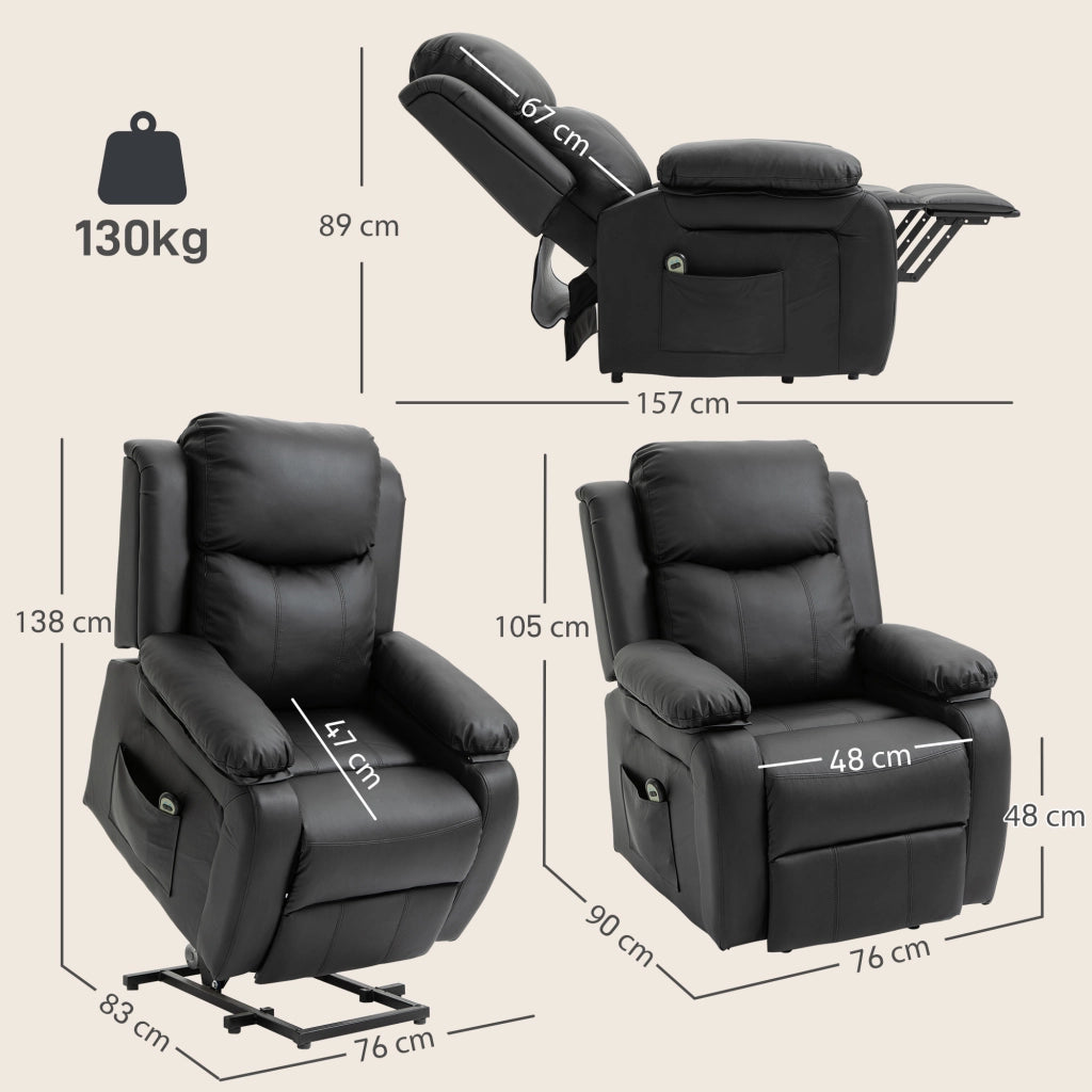 Poltrona Reclinabile Elettrica Massaggiante con Tappetino e Telecomando ¨C Zephmum ¨C Nero 76x90x105cm