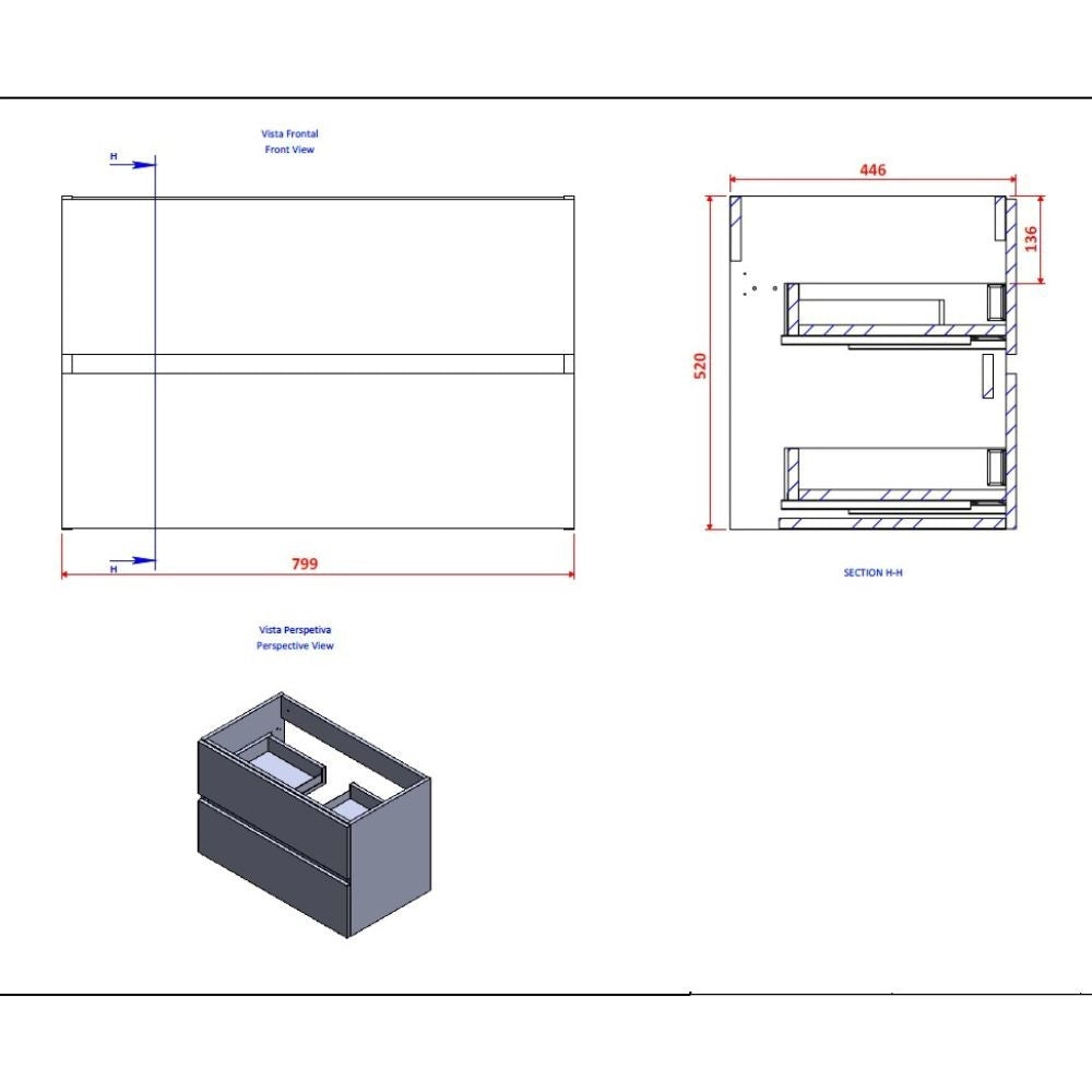 Mobile bagno sospeso Sevilla bianco 80x44.6x52H: eleganza e praticità per un bagno moderno