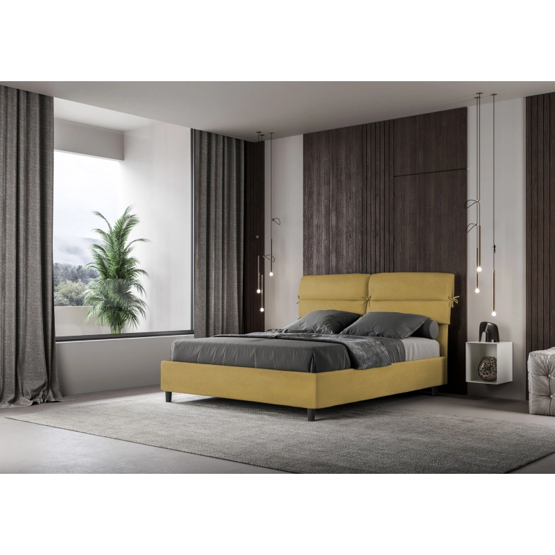 Letto imbottito Matrimoniale 160x200 cm Nandy - Contenitore,Microfibra,Ocra
