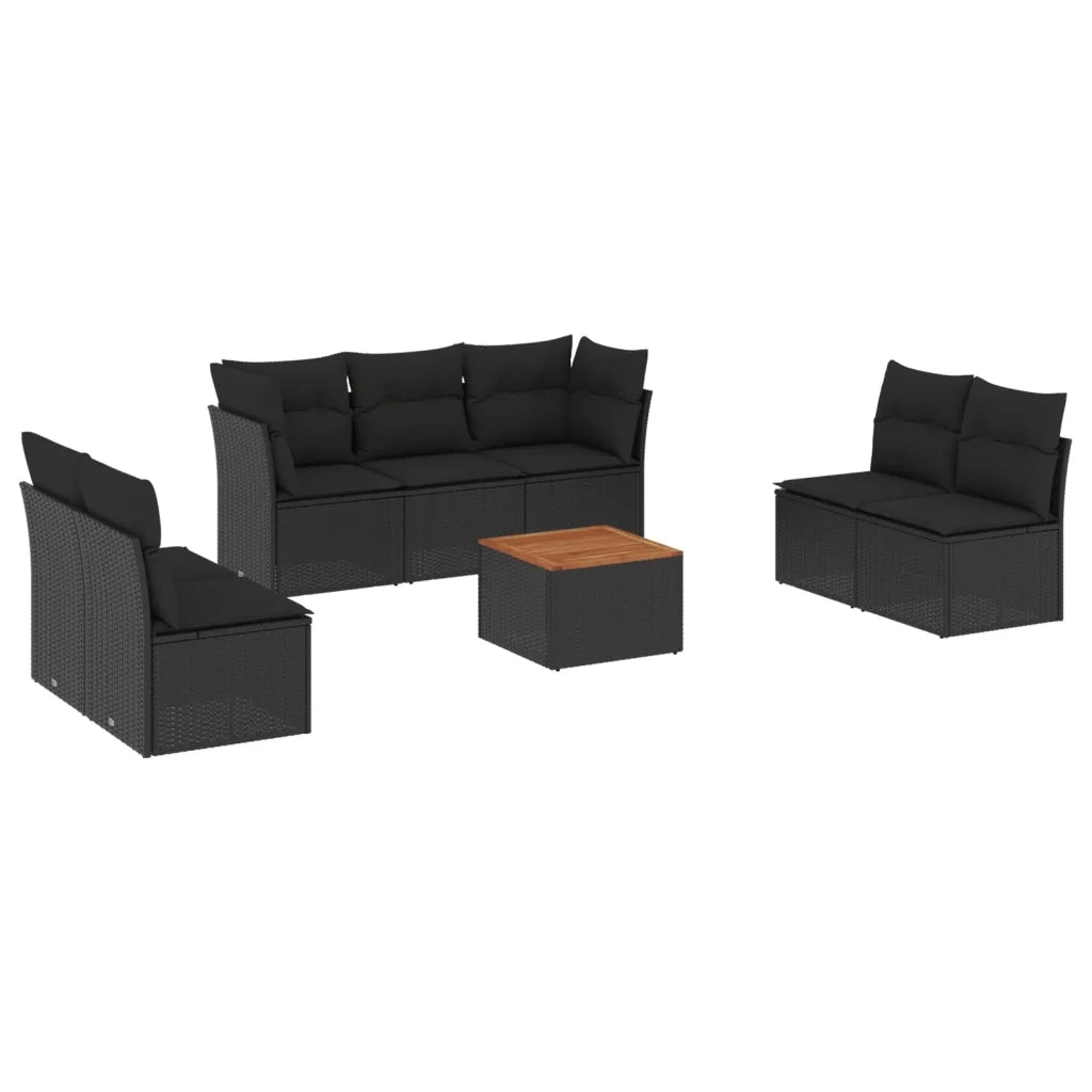 Set Divani da Giardino con Cuscini 8 pz Nero in Polyrattan 3255894