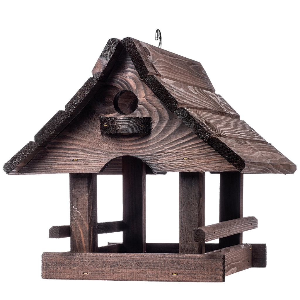 KADAX Grande casetta per mangiatoia per uccelli in legno di alta qualità da appendere, colore marrone, ideale come regalo.