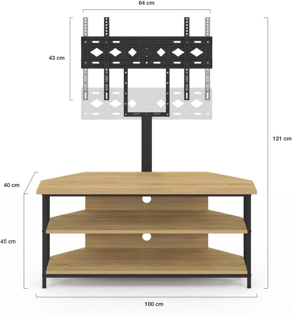 DETROIT Mobile TV angolare da 100 cm con ripiani e supporto TV regolabile da 32 a 70 pollici, design industriale