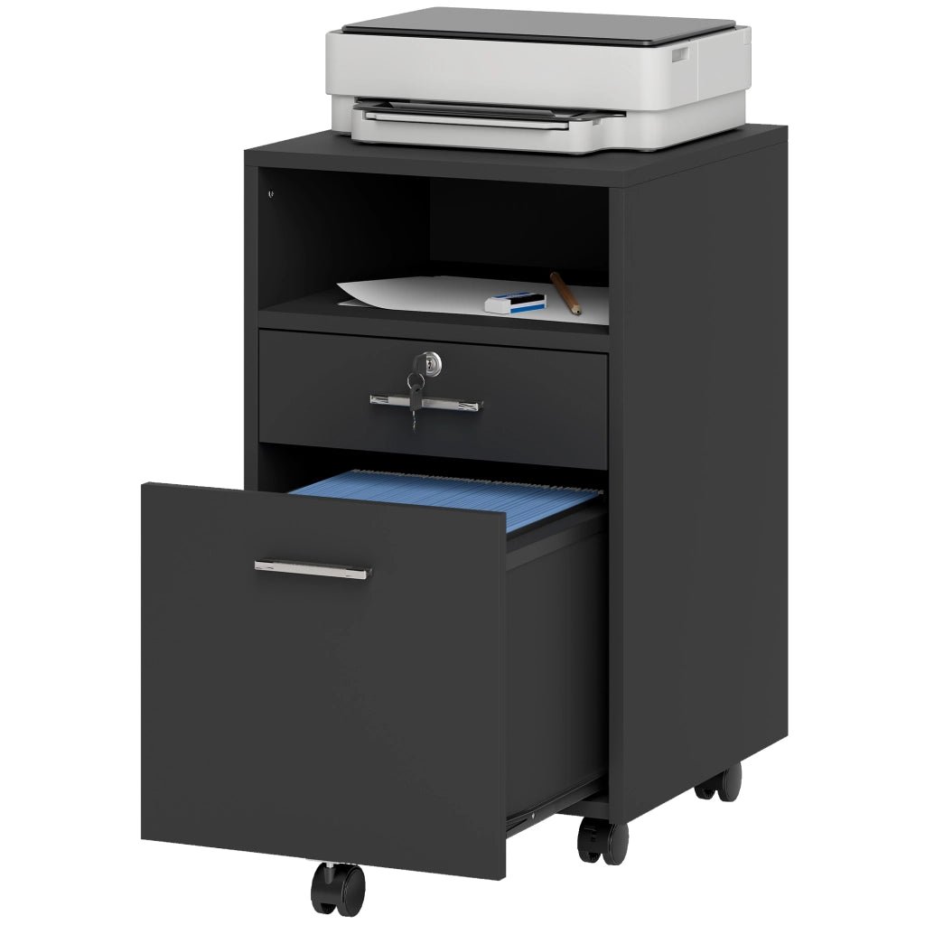 Cassettiera da Ufficio in Legno con 2 Cassetti e Ripiano ¨C ZephMum ¨C 39x40x65 cm, Nero