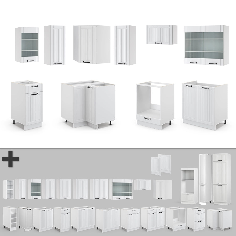 Vicco Cucina angolare completa Casa di campagna bianca/bianco 160 x 60 cm senza piano di lavoro