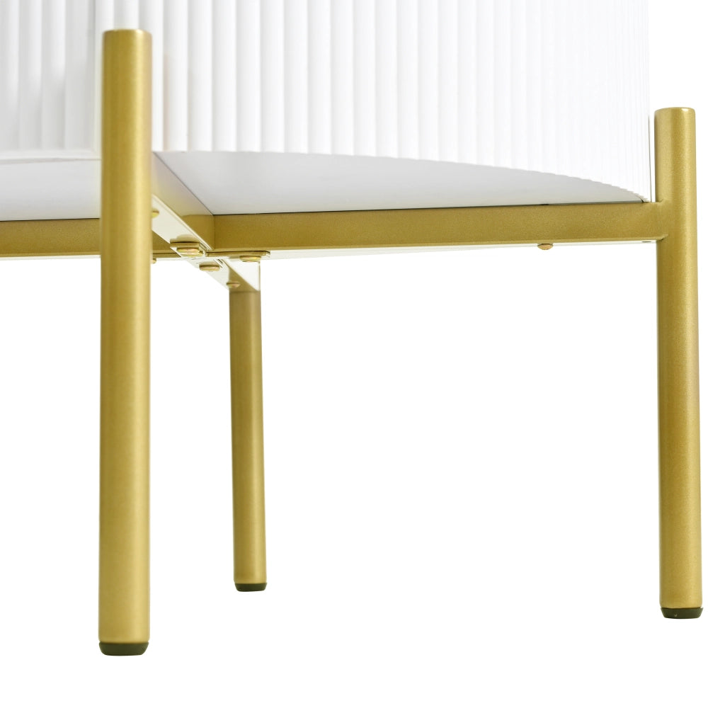 TAVOLINO da salotto 50x51 cm bianco e oro in MDF con 2 cassetti
