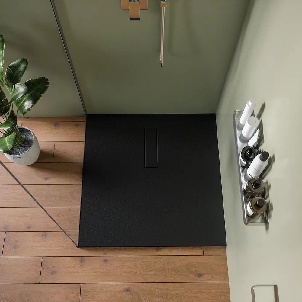 Piatto doccia 90x90 cm in marmoresina nero effeto pietra | Merlera
