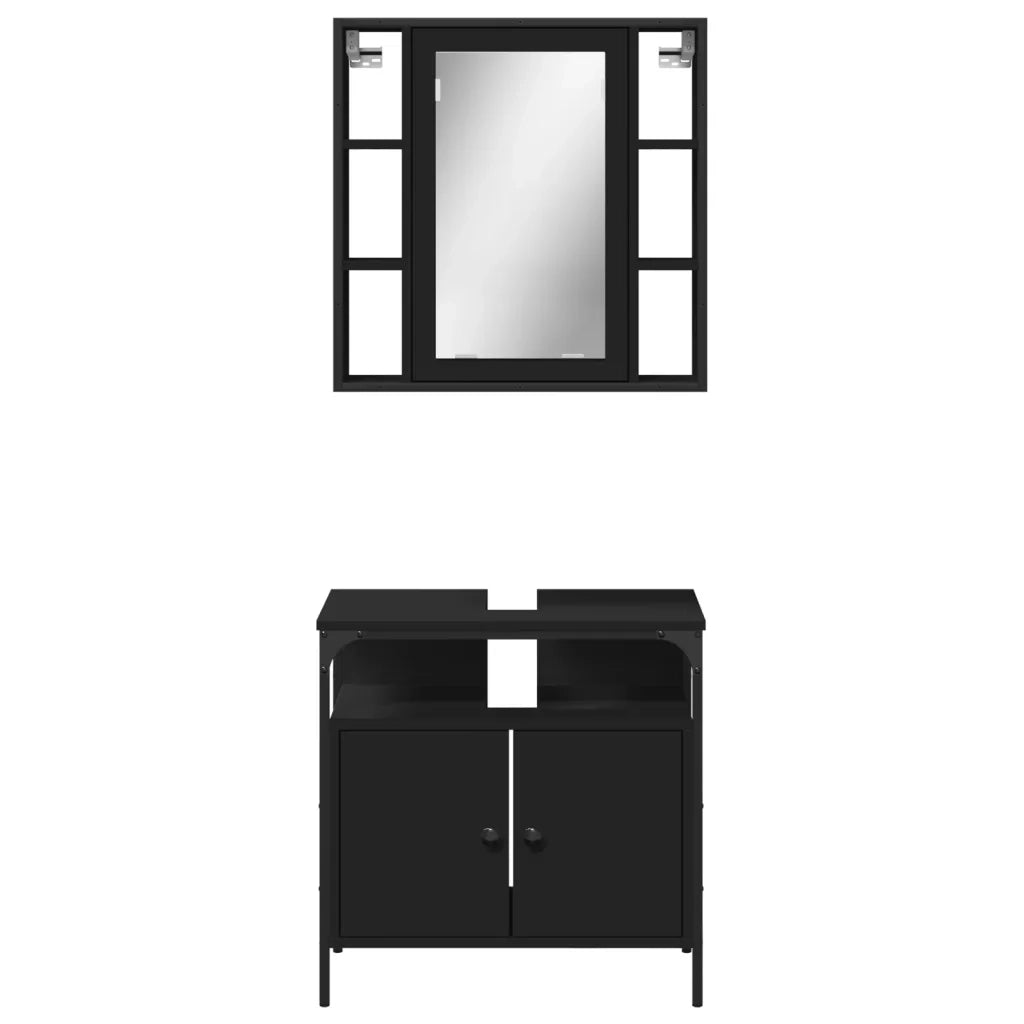 Set Mobili da Bagno 2 pz Nero in Legno Multistrato