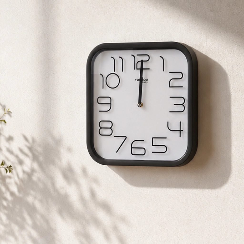 Orologio da Parete Quadrato con Meccanismo Silenzioso 33x33cm Nero Avizar