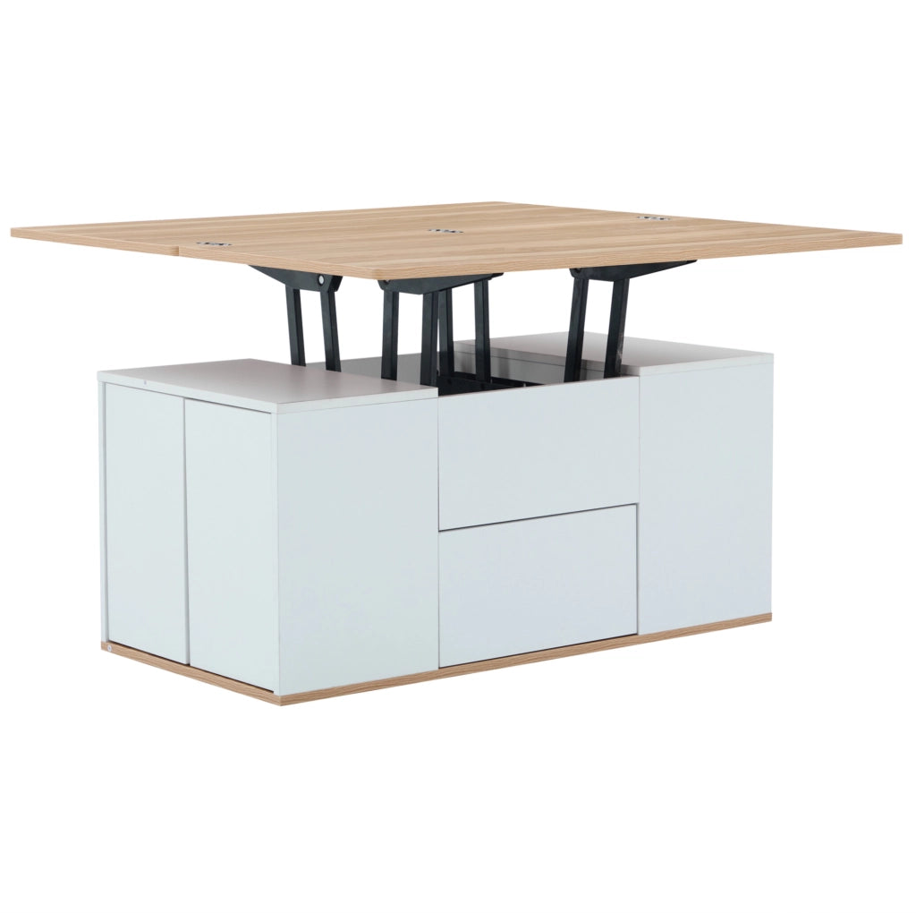Tavolino da salotto sollevabile 100x51x47 cm in truciolare bianco e legno naturale