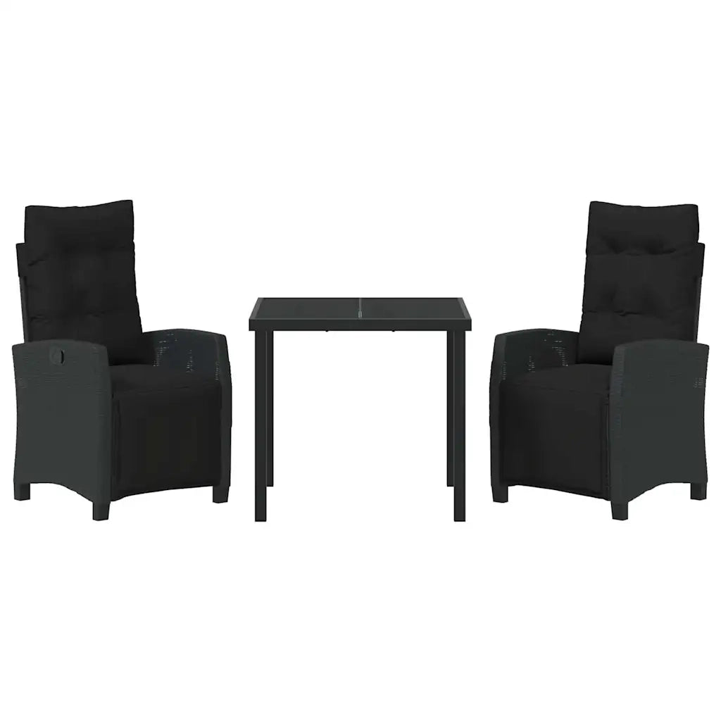 Set da Pranzo per Giardino con cuscino 3 pcs Nero polyrattan 3380421