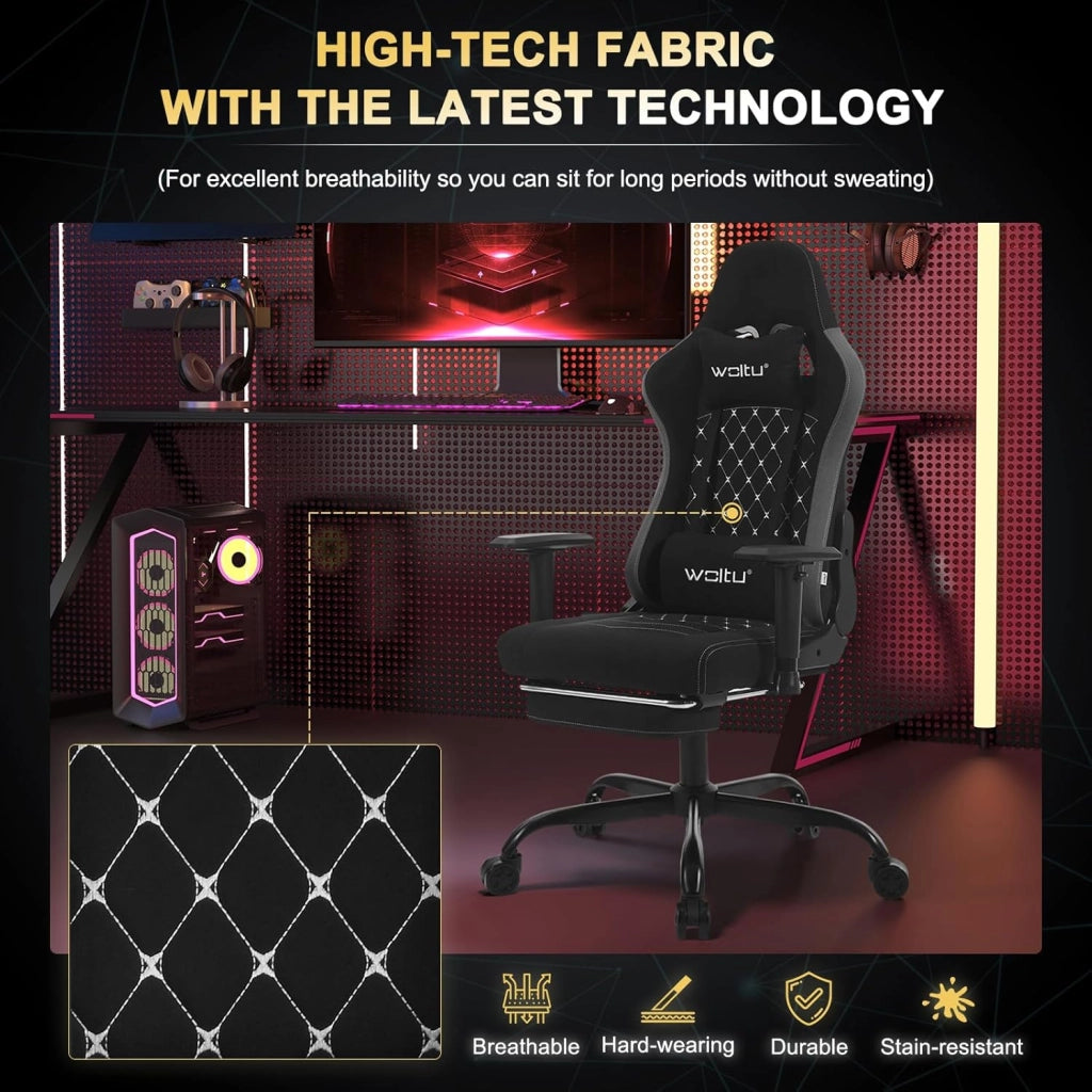 Sedia Gaming con Massaggiatore, Poltrona Ufficio Ergonomica, Sedia da Scrivania reclinabile, Poggiatesta,Supporto Lombare, 150 kg, Tessuto tecnologico, Nero+Grigio