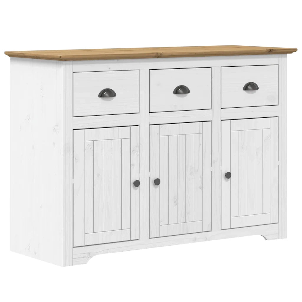Credenza BODO 115,5x43x200,5 cm Massello Pino Bianco e Marrone