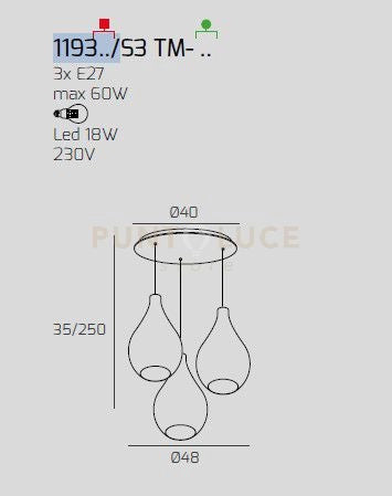 SOSP. CROMO 3 LUCI TONDA VETRI (1 MEDIO AMBRA+2 MEDI BRONZO) 1193CR-S3 TM-AB