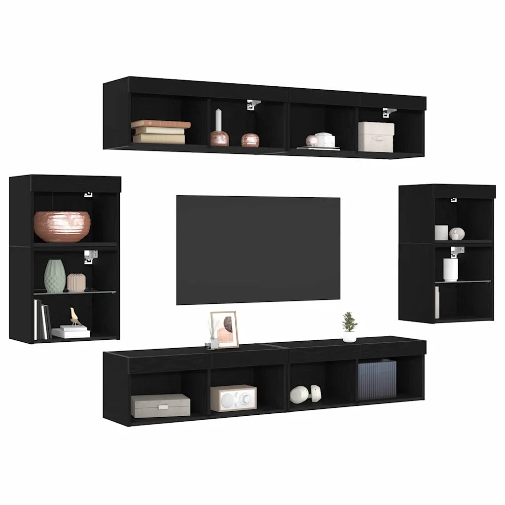 Set mobile TV 8 pz | Armadietto TV | Mobile Porta TV Rovere nero Legno multistrato