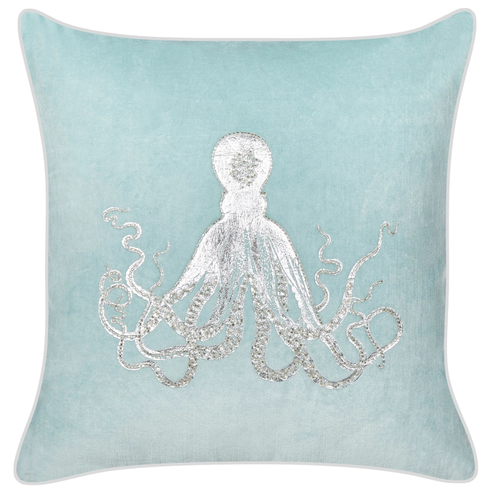 Set di 2 cuscini in velluto blu quadrato motivo polpo marino accessori camera da letto soggiorno
