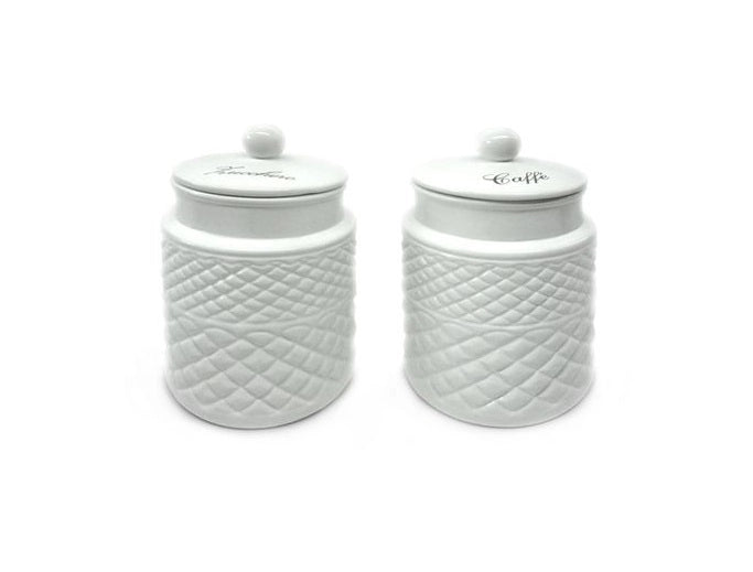 Set 2 Barattoli Contenitori da Cucina Zucchero Caffè in Ceramica Bianco