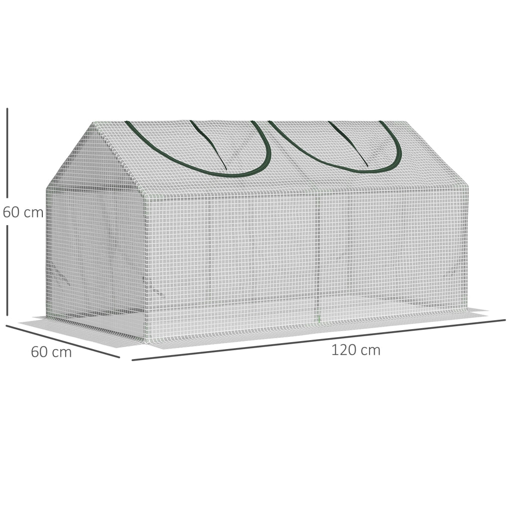 Mini serra da giardino in PE con finestre arrotolabili, 120x60x60 cm, bianco
