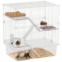 Gabbia per Roditori Multilivello con Accessori Inclusi, in Acciaio, PET e PS, 73x47x80 cm, Bianco