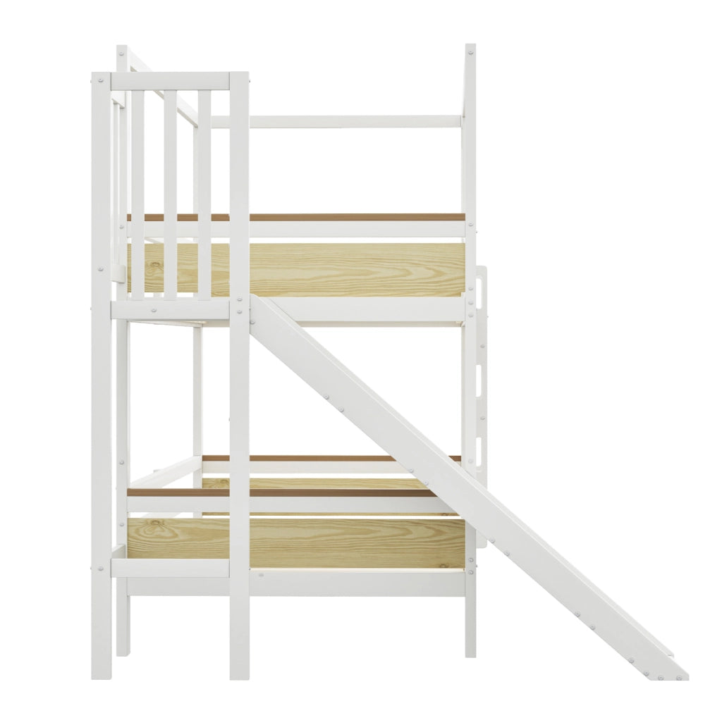 Letto a castello per bambini 90x200 cm con scivolo e scala di sicurezza bianco e legno HOMVRA