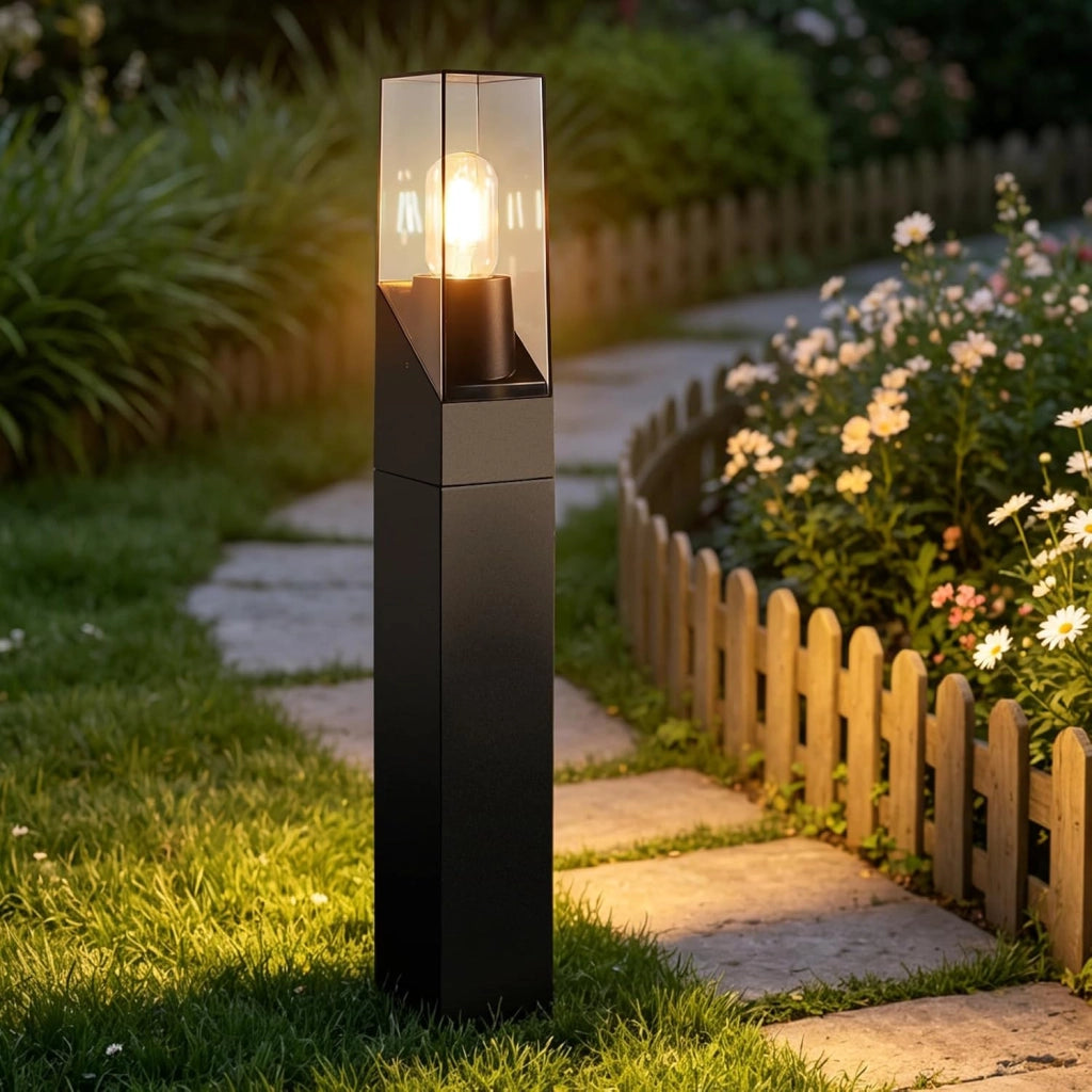 ZMH Lampada da Giardino a Palo Esterna E27 Nero IP65 per Sentieri Cortile Max 40W Senza Lampadina  H.60cm