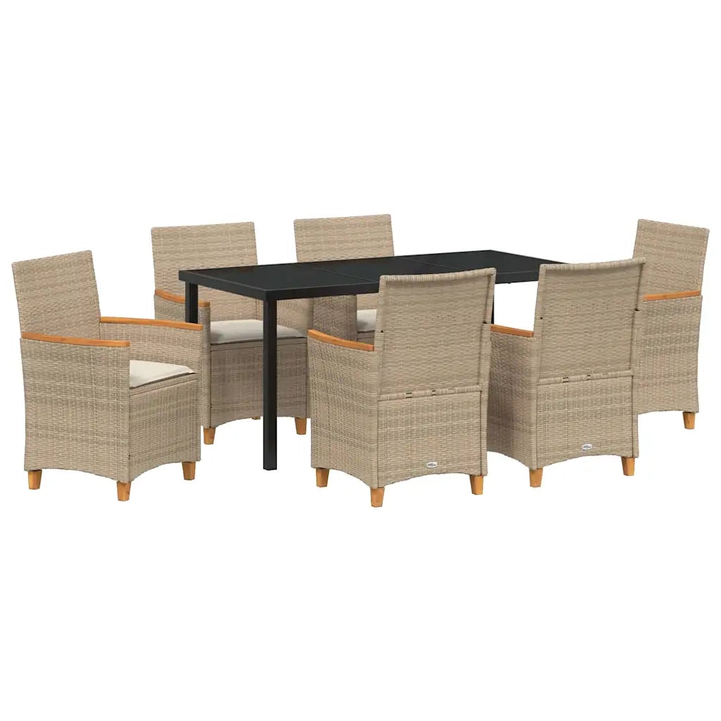Set da Pranzo per Giardino 7 pcs Beige polyrattan 3381104