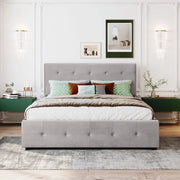 Letto matrimoniale 140×200 cm con 4 cassetti; testiera e rete; senza materasso; letto imbottito; grigio