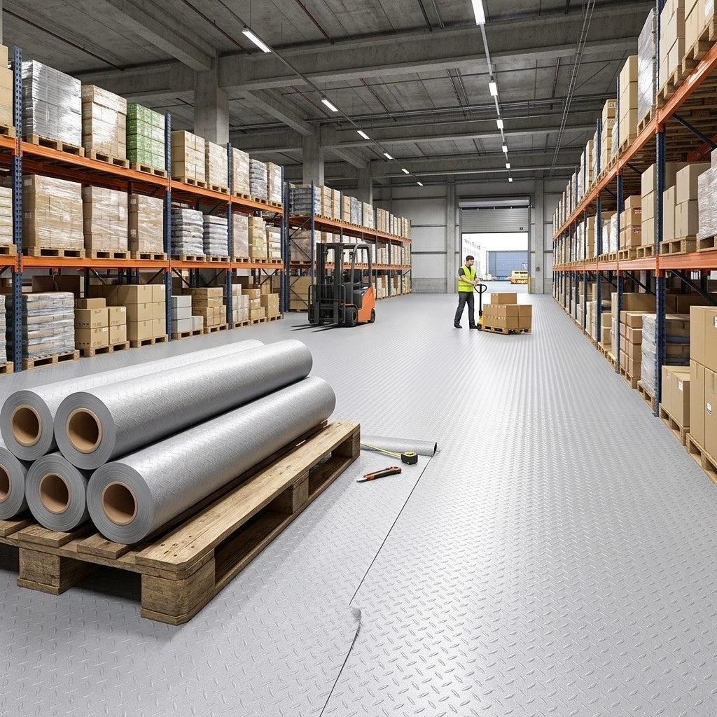 Rotolo Passatoia Copri Pavimento Gomma Pvc Ruvida Antiscivolo Tappeto Lamiera Isolante Grigia 100x2500 cm