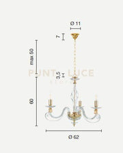 LAMPADARIO 1306 3 LUCI BIANCO E CROMO ATTACCO E14 D.62CM
