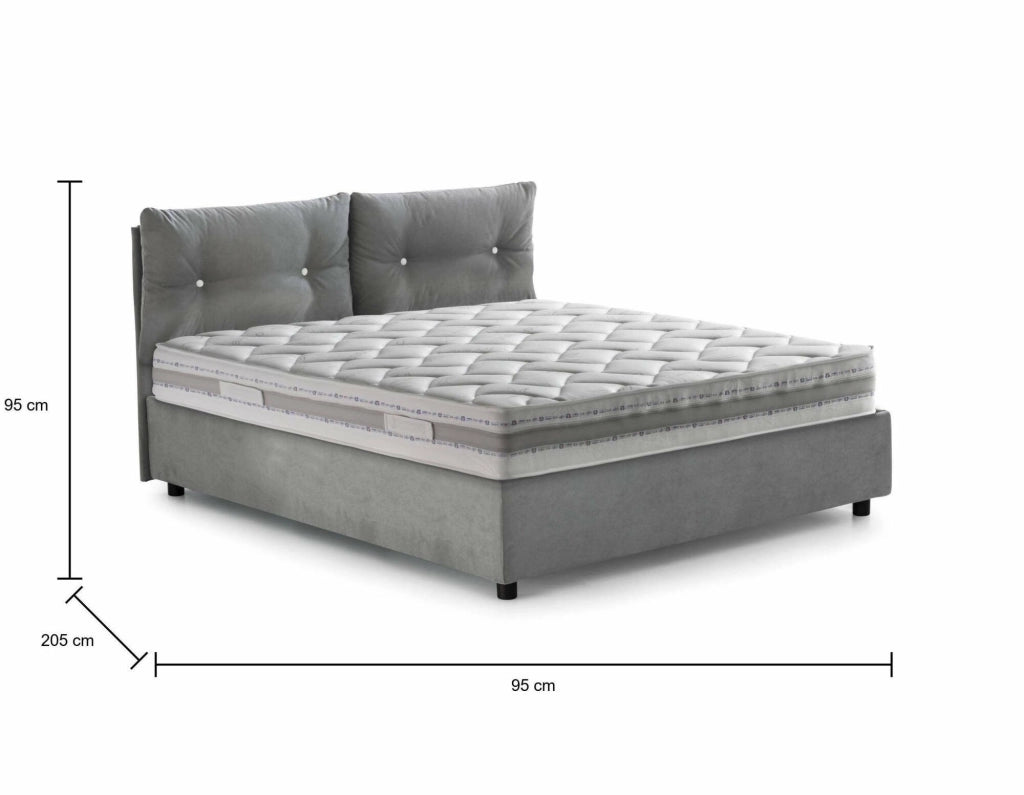 Letto singolo Sabazia, Letto contenitore con rivestimento in tessuto, Made in Italy, Apertura frontale, con materasso cm 80x190 incluso, Grigio