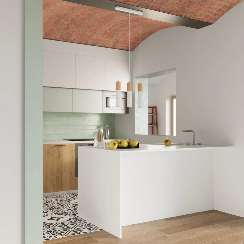 Lampadario MARCOS 3 luci bianco/legno Pure Lume GU10