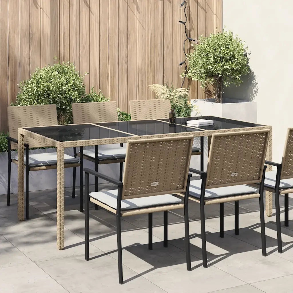 Tavolo Giardino Beige 190x90x75 cm Vetro Temperato Polyrattan  cod mxl 34210