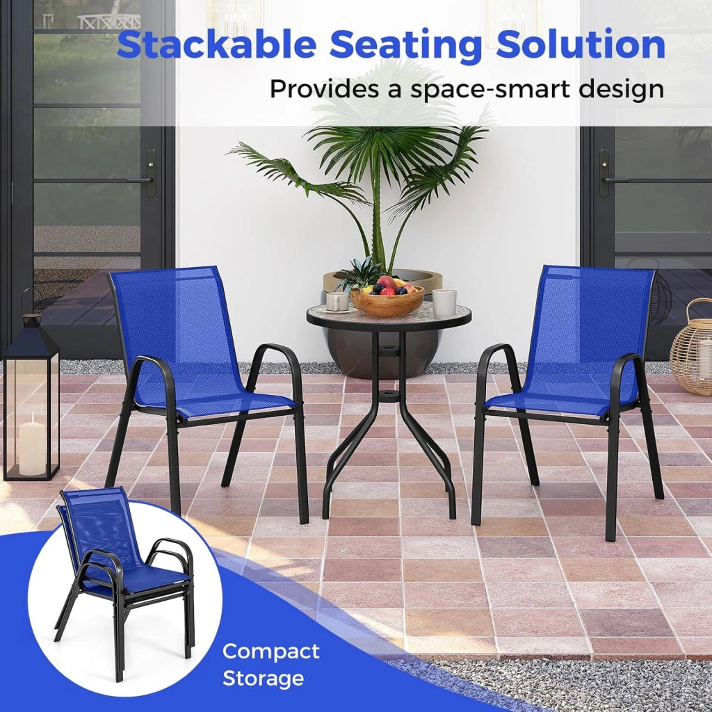 Set da Bistrò in Tessuto Textilene, Set da Giardino in 3 Pezzi, Tavolo Rotondo in Vetro Portato 50 kg, Sedie Portate 150 kg, Set Tavolo e Sedie da Esterno, Patio, Cortile, Veranda (Navy)
