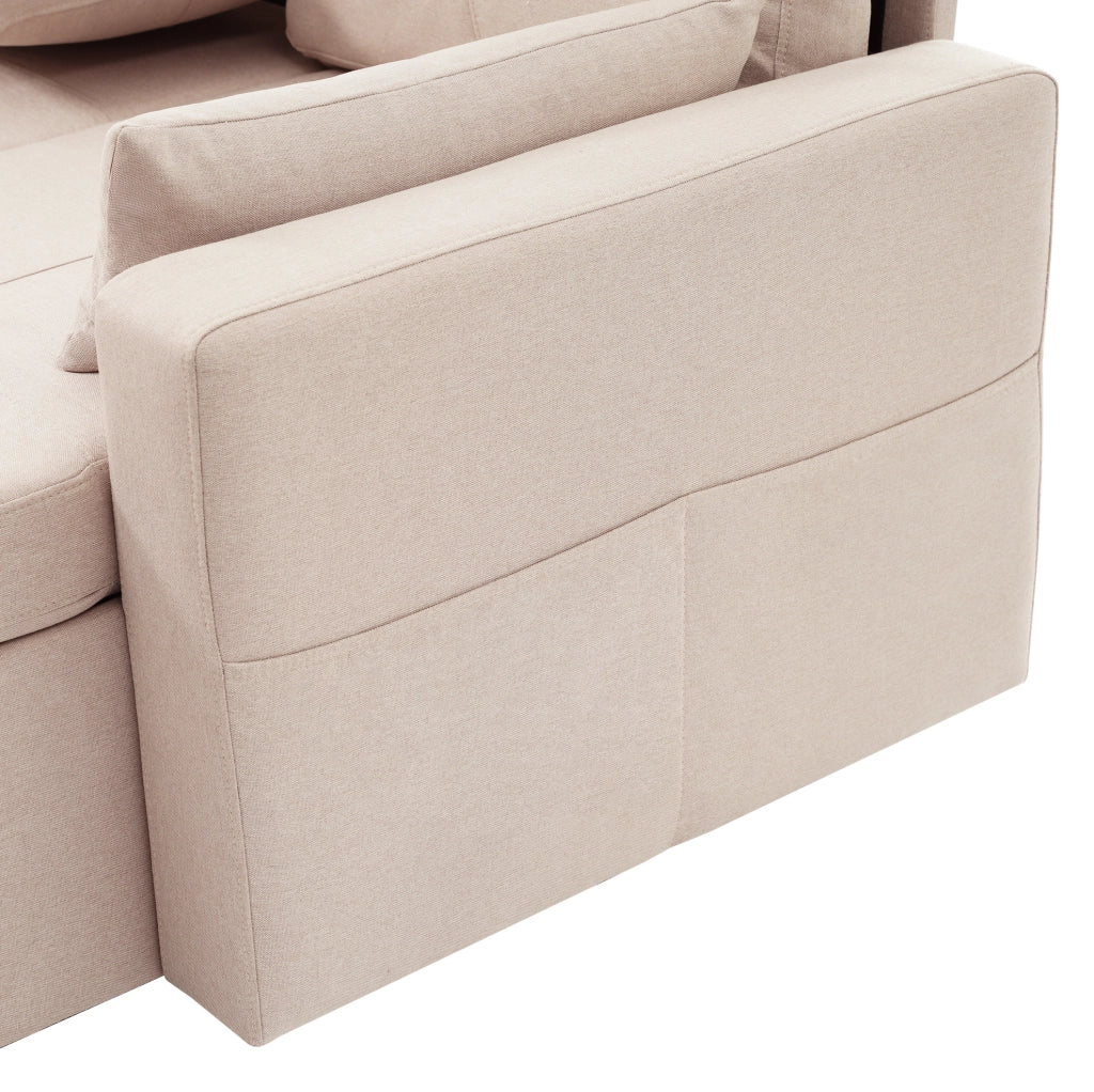 Divano letto angolare 211x136x87 cm estraibile modulare con contenitore in lino beige