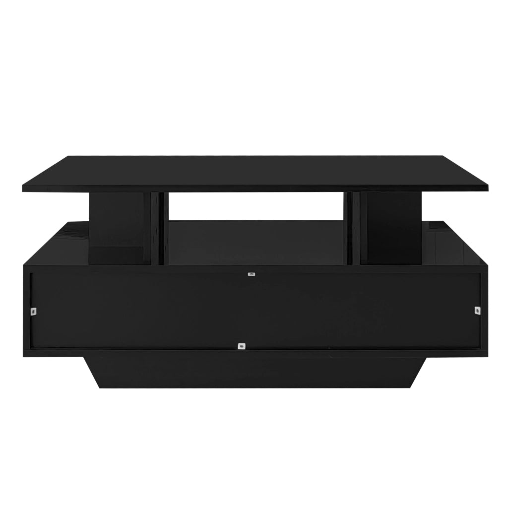 Tavolino da caffè 90x55x41 cm; con LED e 2 cassetti; truciolare nero