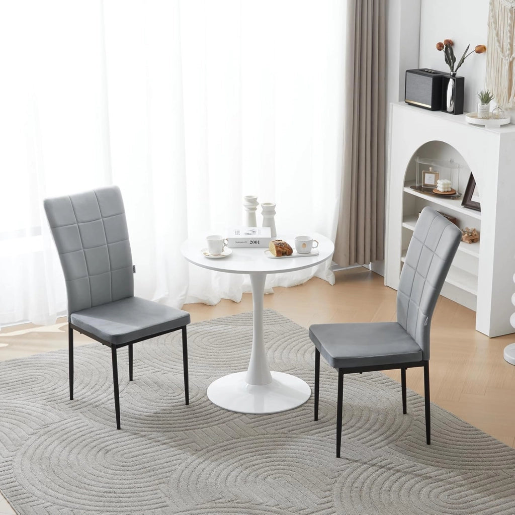 Set 4 Sedie da Pranzo con Schienale Alto, Sedia da Cucina con Motivi Quadrati, Sedia Imbottita per Soggiorno, Camera da Letto, Sedile in Velluto e Gambe in Metallo, Grigio Scuro, EZS22dgr-4