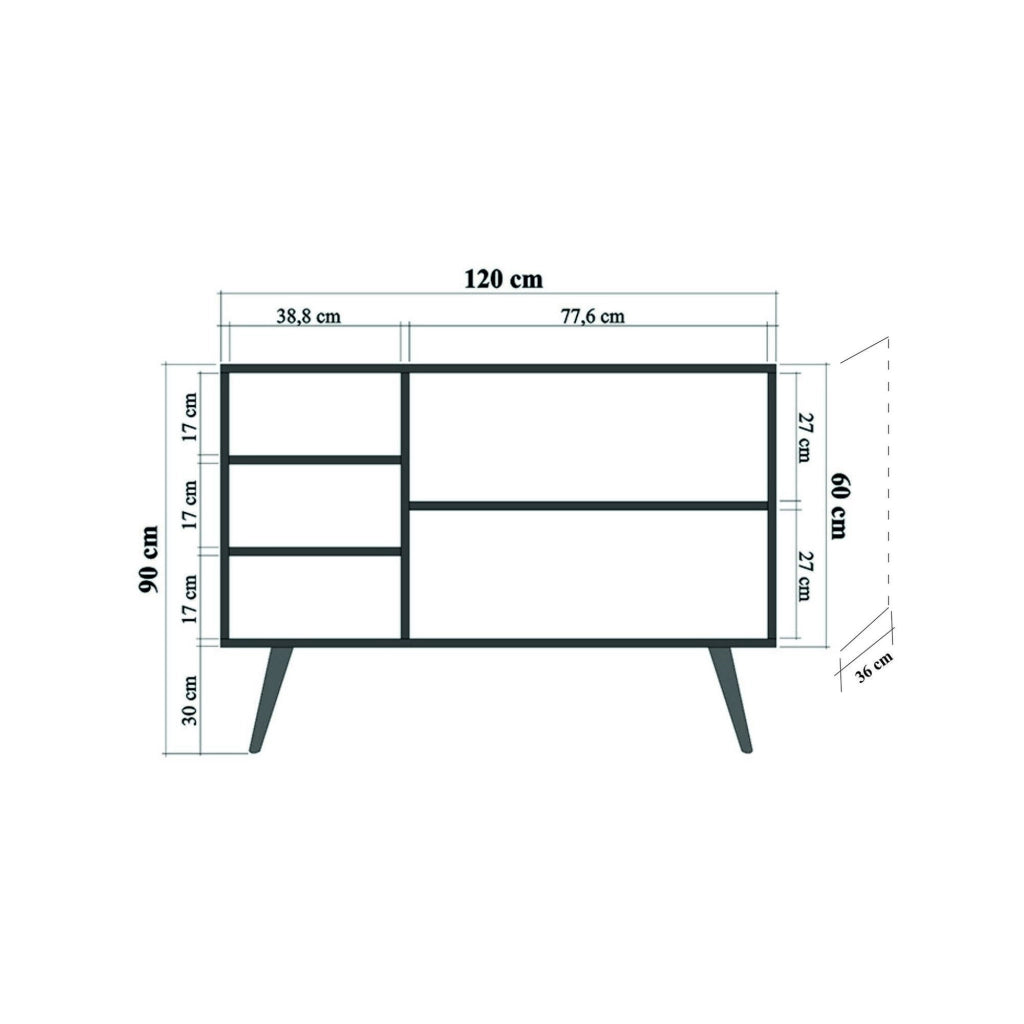 Madia Haratan, Credenza 3 Ripiani, 120x36x90h cm Marrone Quercia