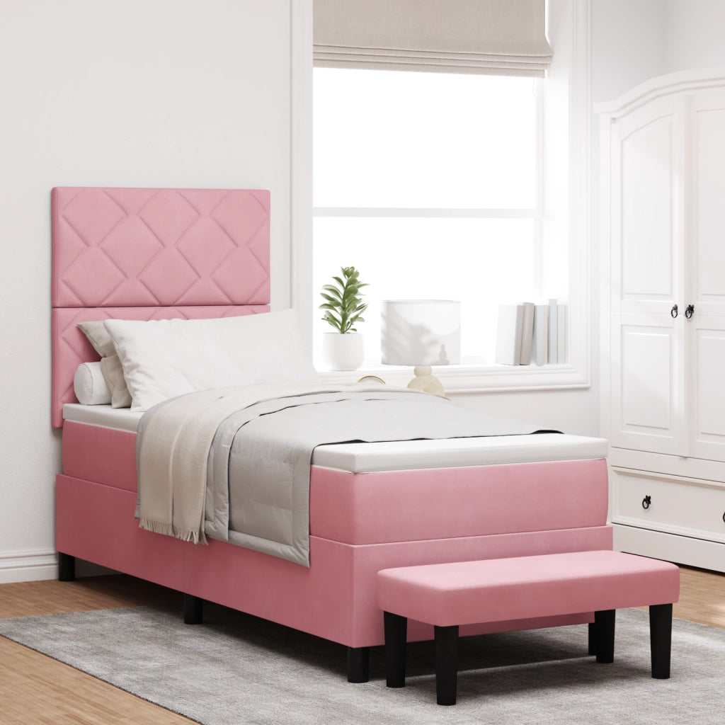 Letto con Rete A Molla con Materasso & Panchina Rosa 80x200 cm Velluto