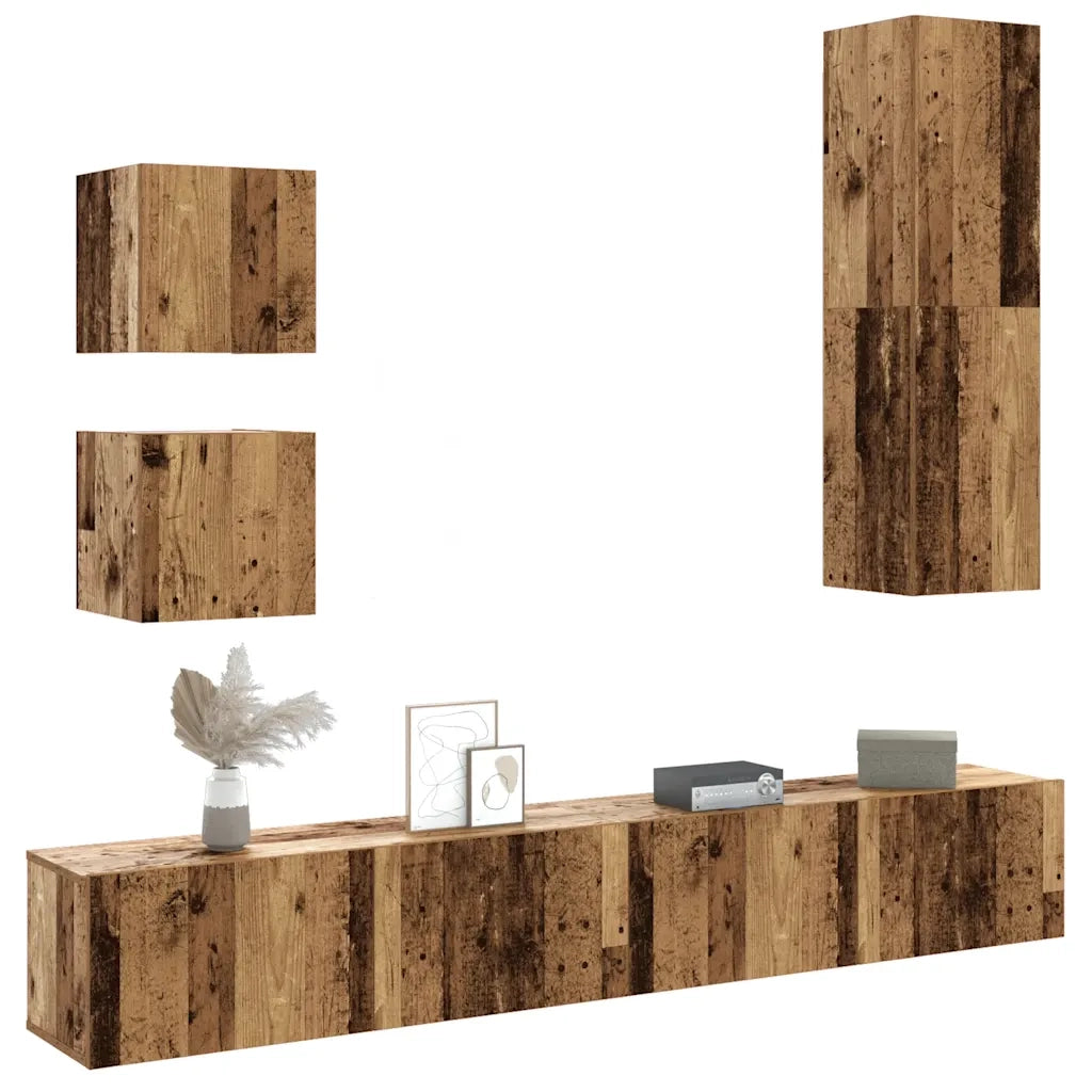 Set Mobile TV 5 pz-Set di 5 Credenza per TV Montato a Parete Legno Antico in Truciolato 824313