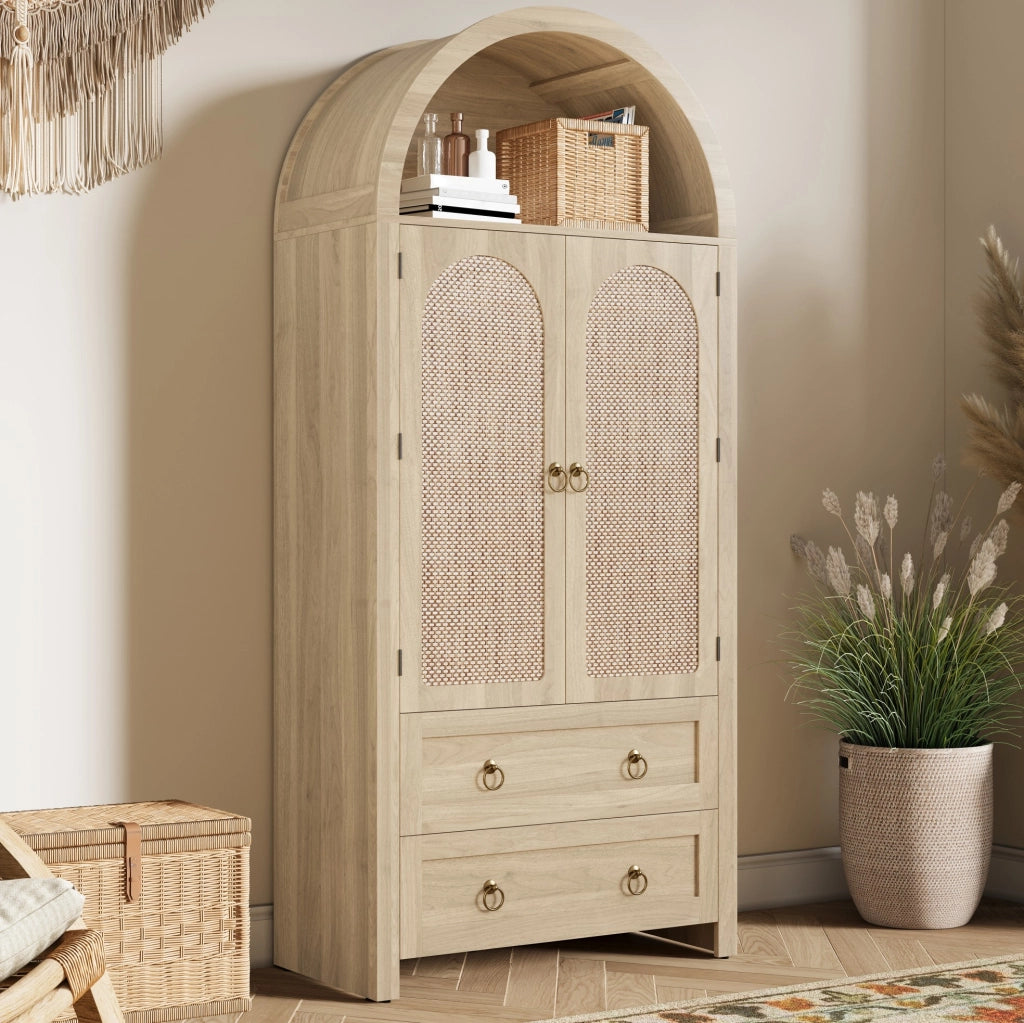 Credenza ad arco in rattan con doppio cassetto