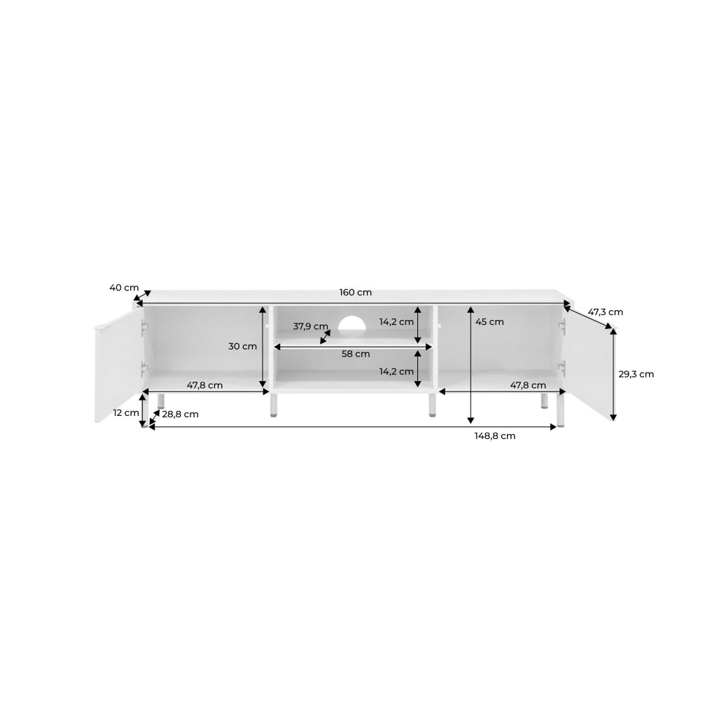 Mobile tv decorativo in legno e metallo, 160 cm, beige