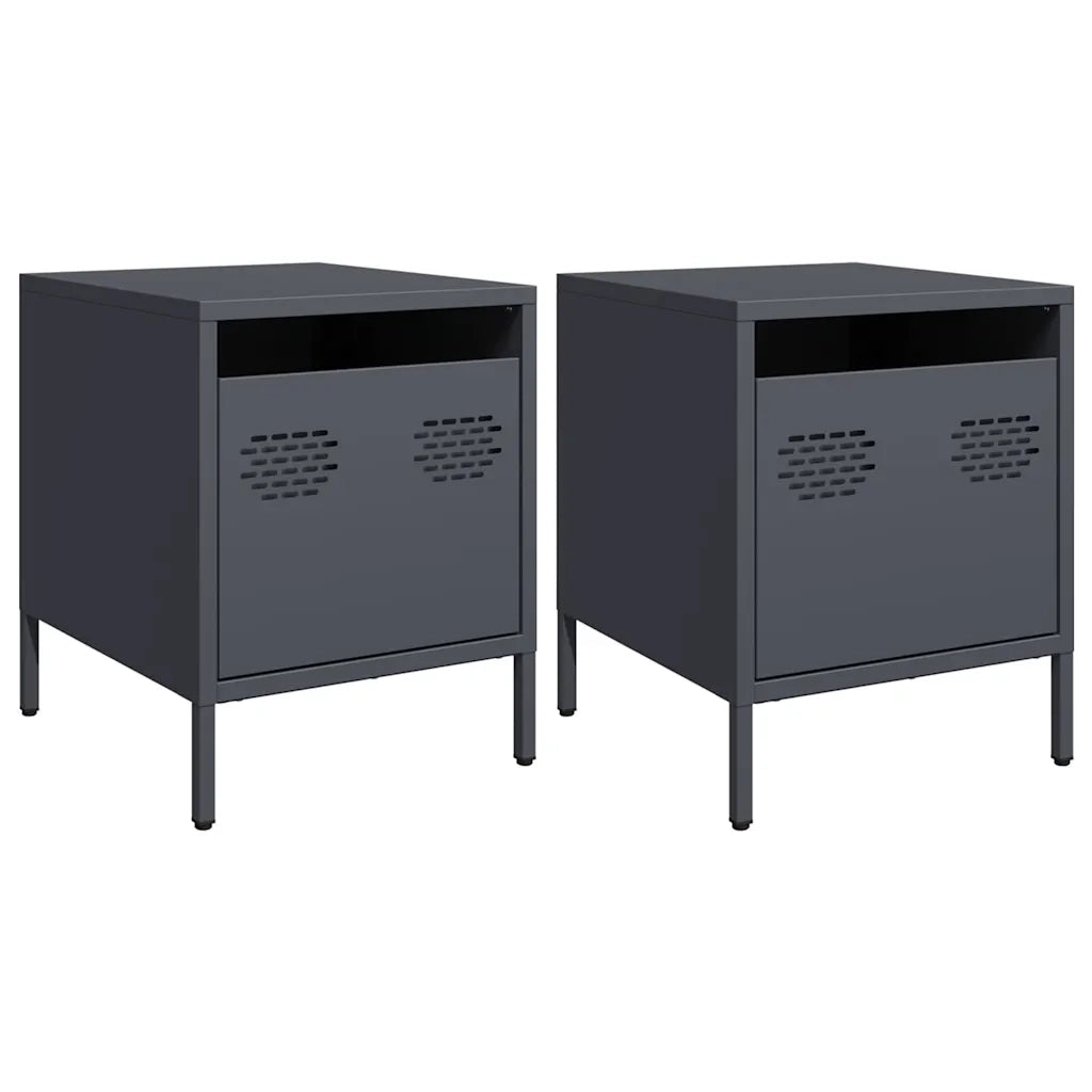Comodini 2 pz-Set di 2 Tavolino da notte Antracite 35x39x43,5 cm in Acciaio