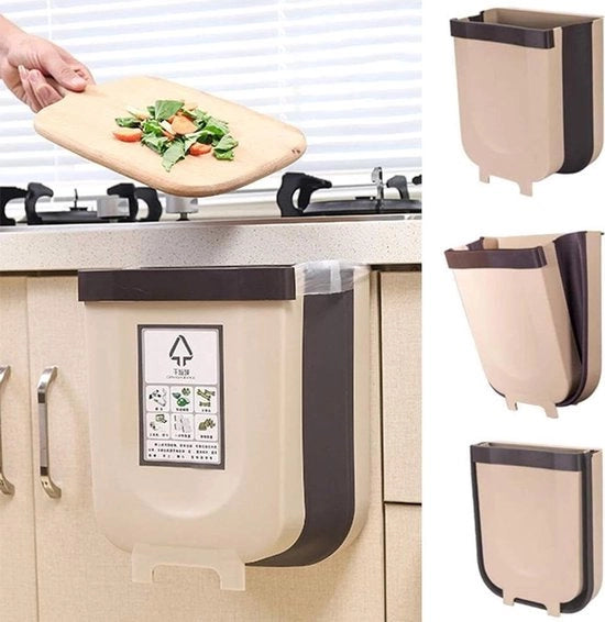 Cestino da Appendere Pieghevole per Cucina - Canestro Collapsabile da Uso in Cucina di Ufficio Bagno - Si Collega alla Porta del Mobile Carrozzino (Marrone)
