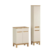 Set da bagno ERMANO cachemire e finitura quercia 95cm: mobile sottolavabo + top per lavabo smussato + colonna