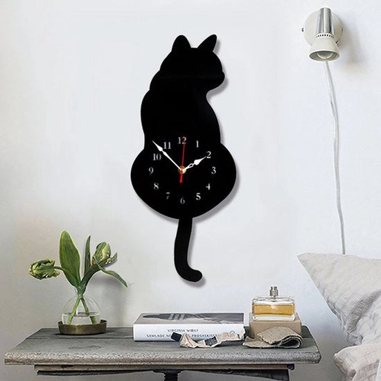 Orologio da Parete Acrilico con Pendolo per Camera da Letto, Sala, Cucina, Decorazione di Interno - (42 cm x 18 cm) Nero