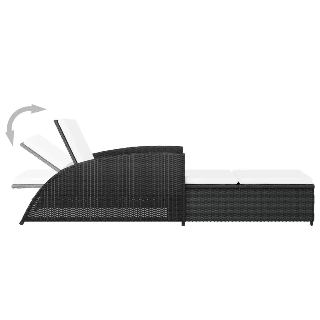 Lettino Prendisole | Sdraio da giardino | Lettino da sole con Cuscino Bianco Crema in Polyrattan Nero