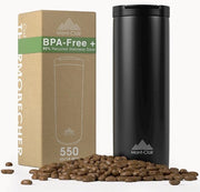 Bicchiere termico 550 ml – Acciaio inossidabile 316 – Bicchiere di caffè impermeabile con coperchio, maniglione e beccuccio – Isolamento a doppia parete a vuoto – Nero opaco