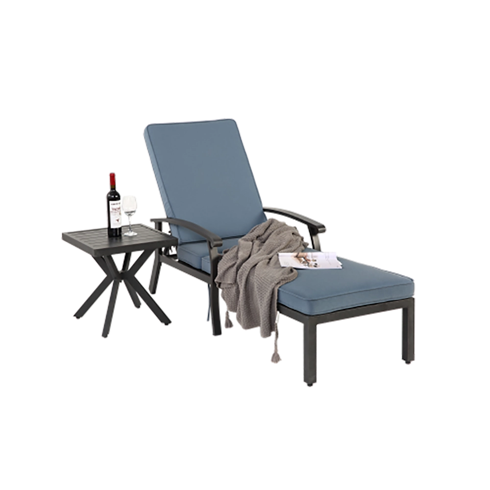 Chaise longue patio regolabile - Xylo - Cuscino blu impermeabile in alluminio resistente alla ruggine