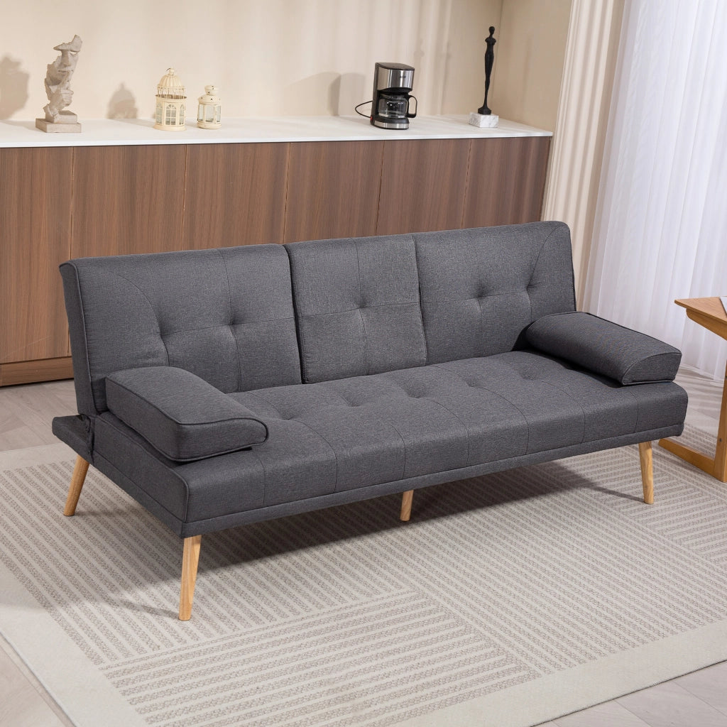 Divano letto 3 posti imbottito con schienale regolabile ¨C zephmum ¨C tessuto lino grigio scuro