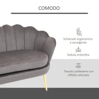 Divanetto 2 Posti in Tessuto Effetto Velluto con Braccioli, Divano Moderno con Seduta Imbottita per Camera da Letto e Soggiorno, 133x63x75cm, Grigio