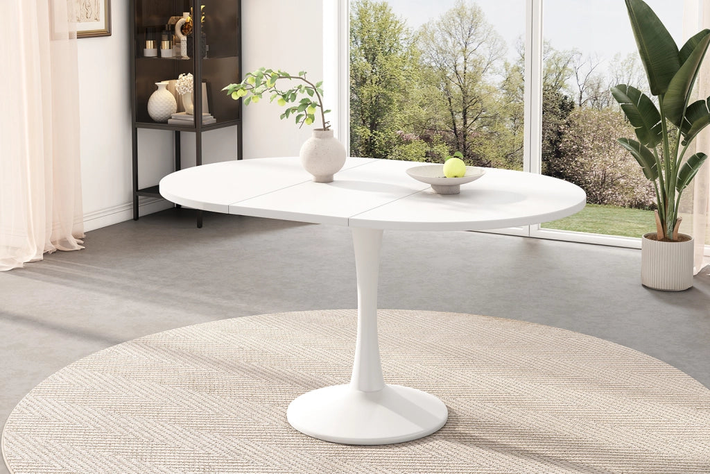 Tavolo da pranzo allungabile ovale bianco 100/140x100x75 cm in MDF con struttura in ferro
